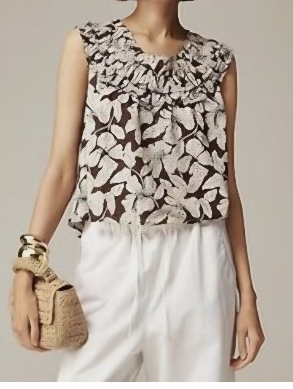 J. Crew Rosalie Brown and White Floral Top Size XXS